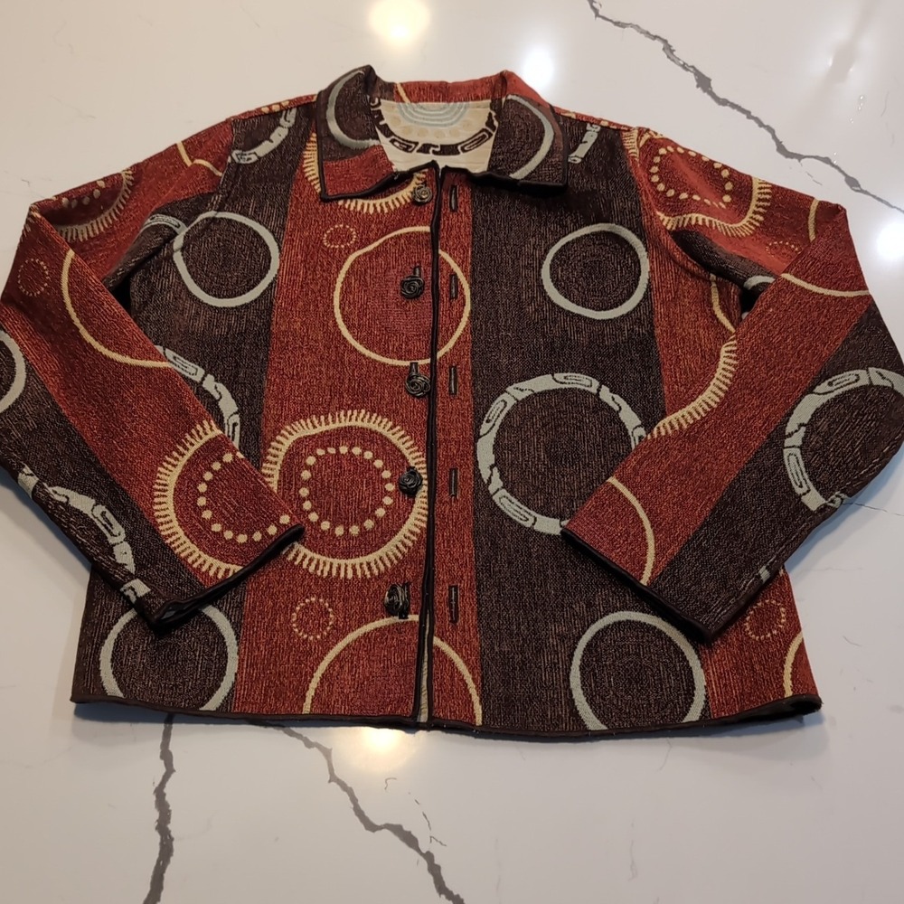 Winding River Reversible Jacket Small Peruvian Pattern Tapestry Button Front USA
